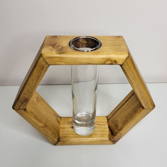 Wooden Hexagon Propagation Floral Vase Decor Centerpiece House Warming Gift - Picture 4 of 7